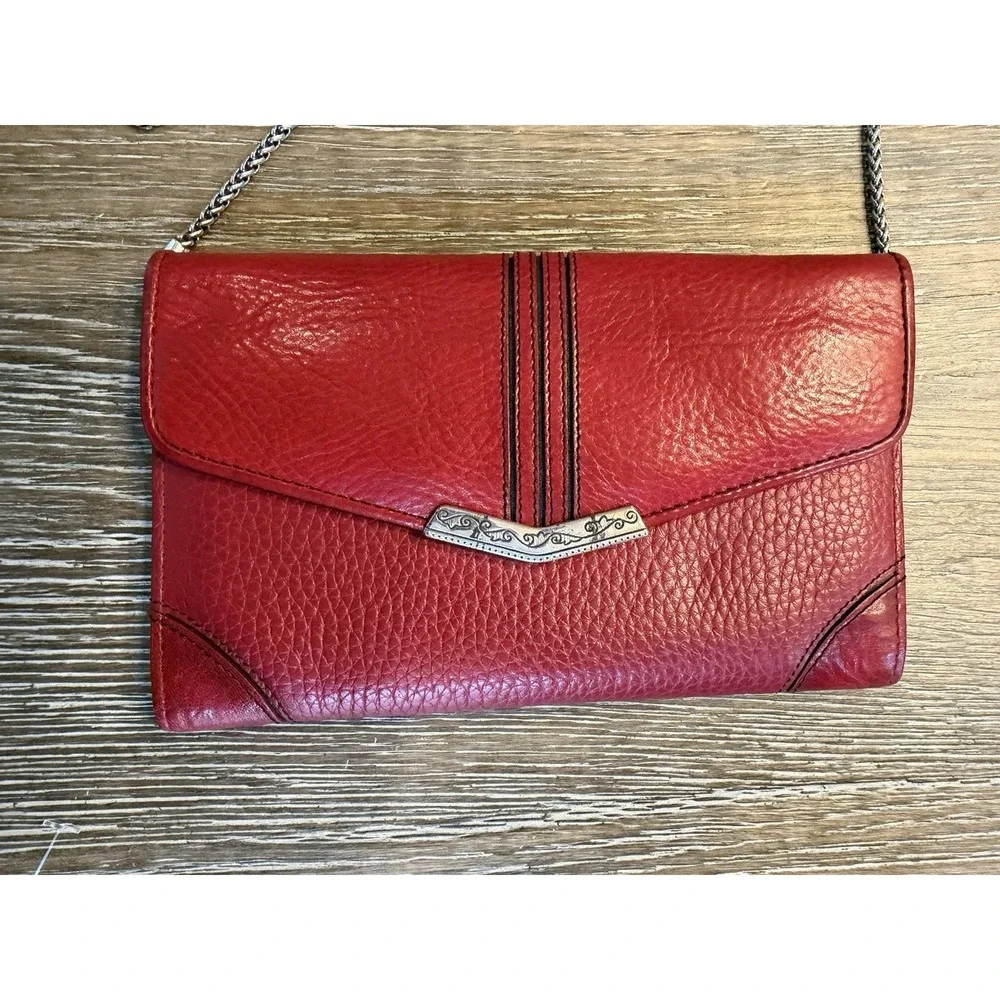 VTG  Brighton‎ Leather Chain Wallet Purse Red Crossbody Organizer EUC